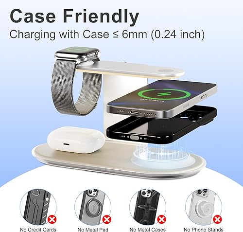 Miniatura 7 de 4 en 1 para carga inalámbrica Magsafe 15W Qi Magnetic Fast Charger Station Pad con luz nocturna para iPhone 17 16 15 14 13 12 Pro Max para Apple