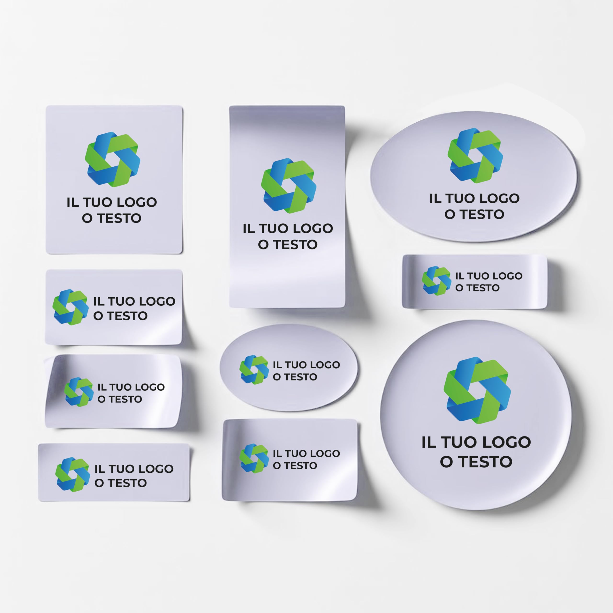 Gadaleta Digital Industries -100 Etichette Adesive Personalizzate -Sticker Personalizzati con Logo - Etichette Scuola, Ufficio, Packaging - 4 Forme: Tondo, Rettangolare, Ovale, Quadrato