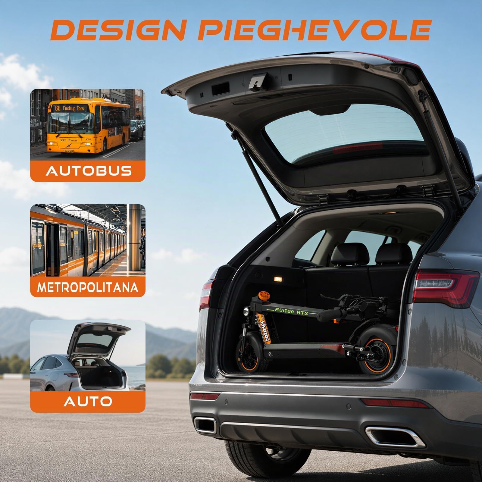 RT6 Monopattino Elettrico per Adulti, Batteria 48V 15.6Ah, Autonomia 50KM, Pneumatici 10”, Doppia Sospensione Idraulica + Molla, Freno a Disco, LED, Pieghevole, Portata 120KG