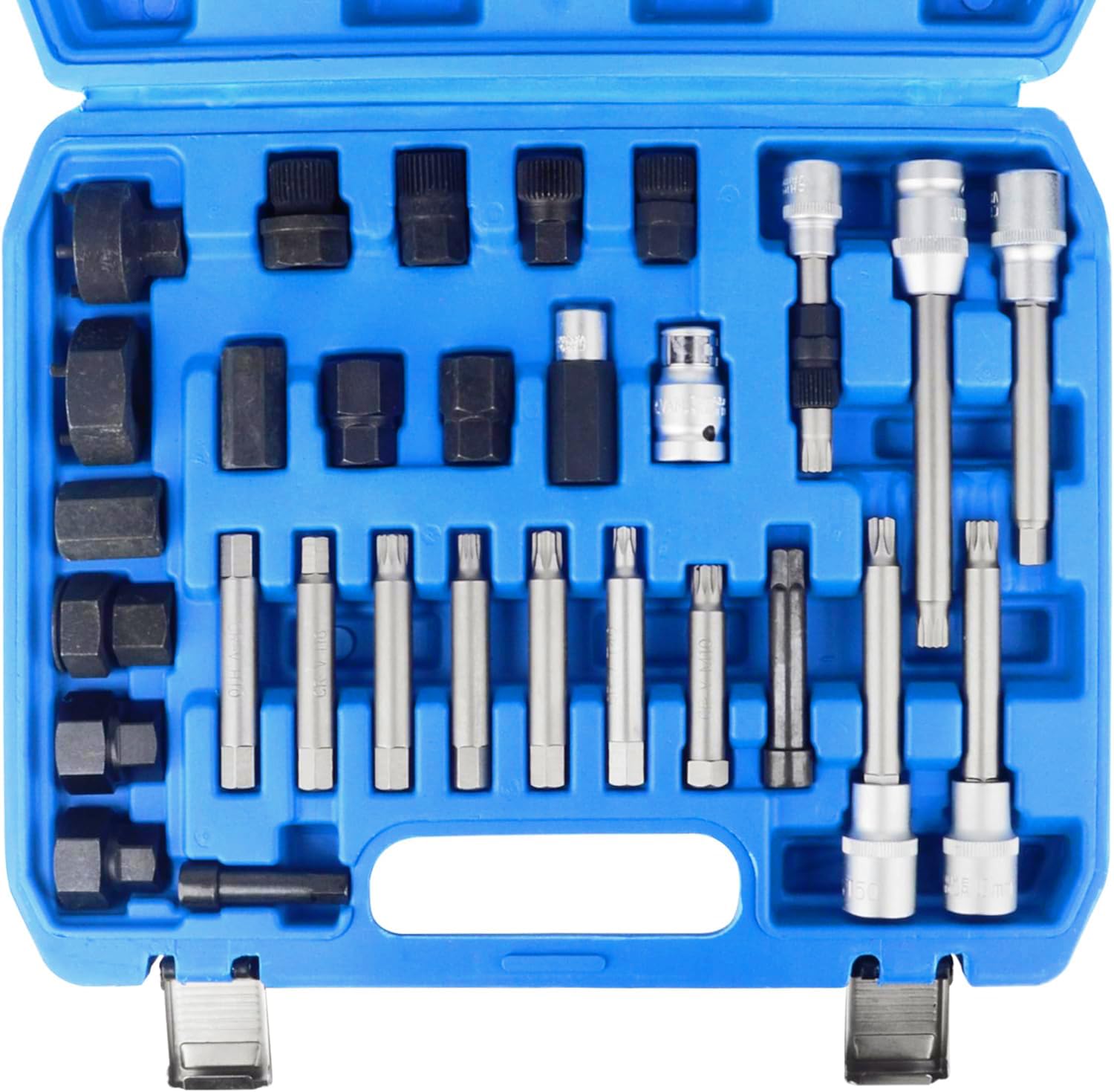 JOMAFA 30 Piezas Herramientas de Polea de Alternador 12.5 mm 1/2" Puntas para Alternador Llave Adaptador Para alternadores de Vehículos. Juego De Llaves y Puntas Para Alternador XZN TORX ALLEN