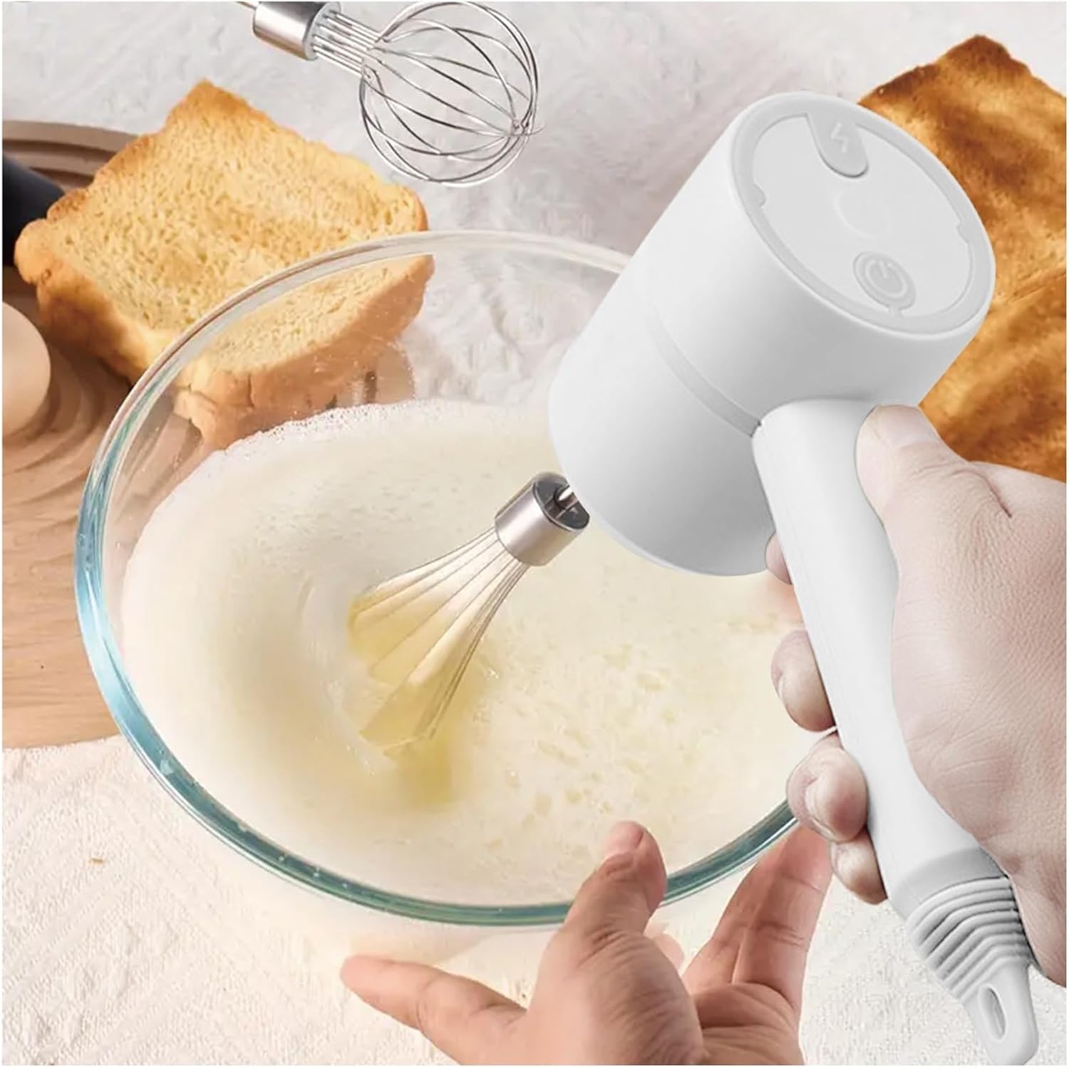 Wireless Electric Mixer, Portable Handheld Egg Beater & Milk Frother with USB Rechargeable cell, Quick Mixing for Coffee, Eggs, Cream, and Recipes, White