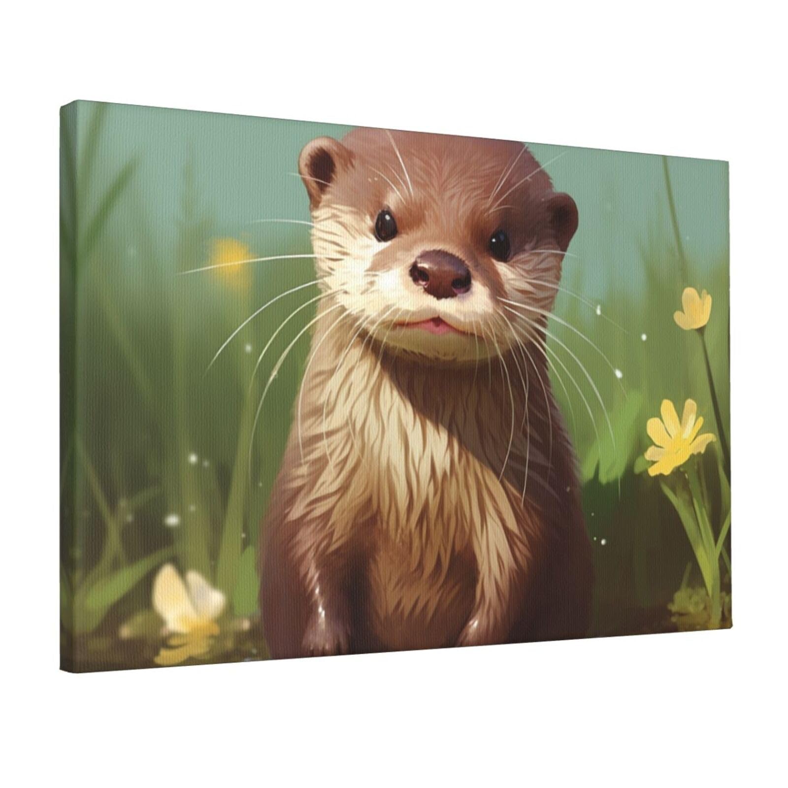 KLOPH Cute otter Canvas Wall Art for Living Room 12"x18" Modern Artwork Painting for Bathroom Hanging Canvas Prints Aesthetic Wallart for Bedroom Kitchen Office Wall Decor