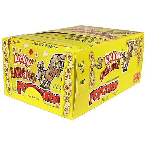 KICKIN' Habanero - Bolsas de palomitas de maíz para microondas, paquete de 6, el mejor regalo gourmet de palomitas de maíz picantes, es una gran