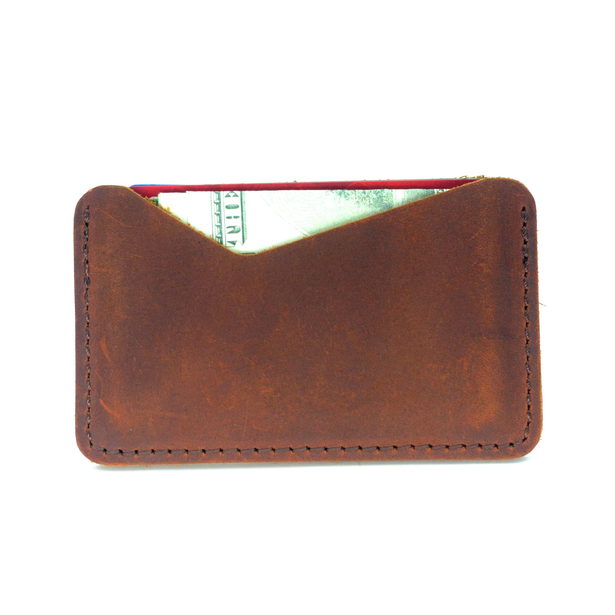JJNUSA Handmade Leather Business Card Case Holder for Men & Women Minimalist Leather Wallet Card Holder Distressed Gifts (Brown)