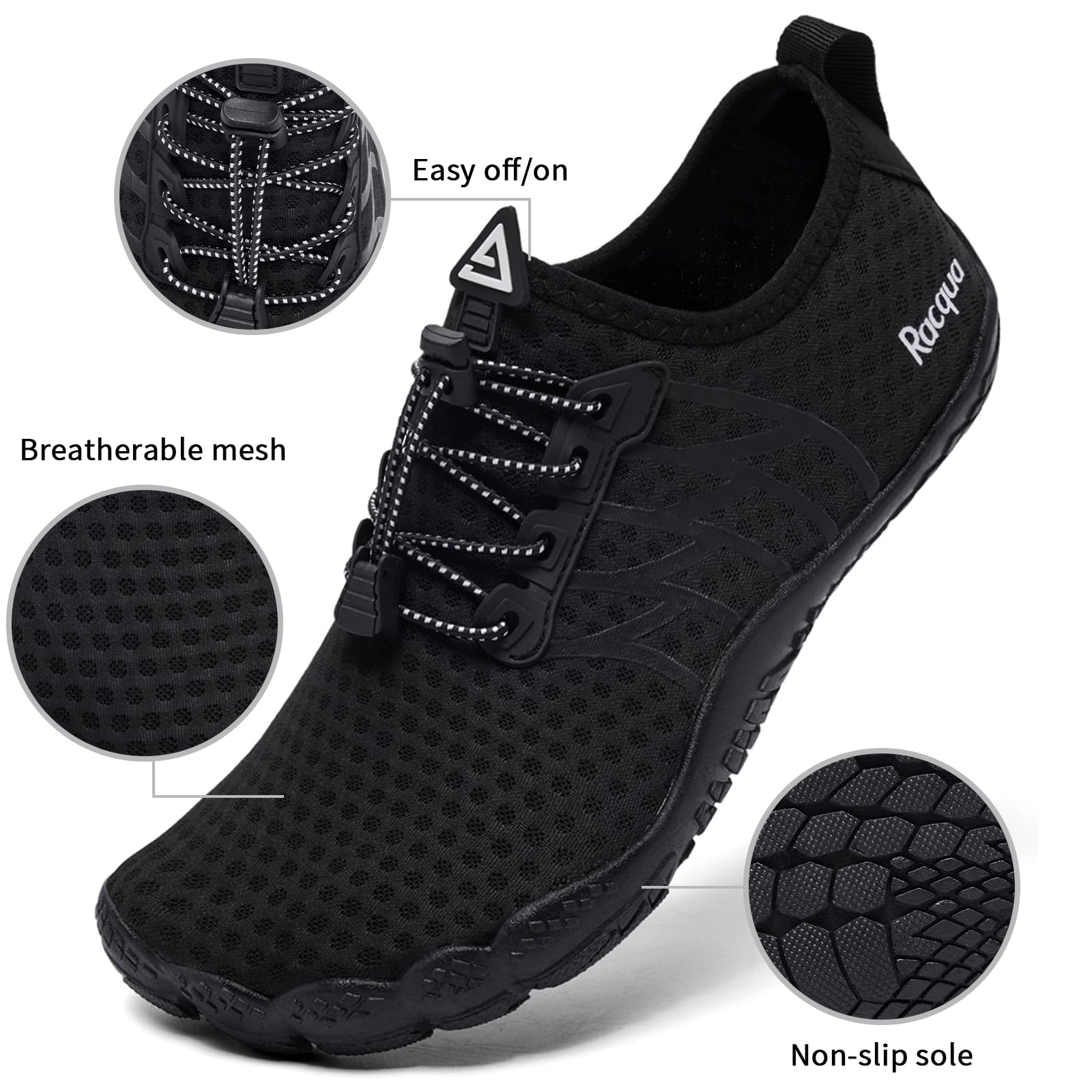 Racqua Zapatos acuáticos de secado rápido, transpirables, ligeros, para playa, piscina, descalzo, para mujeres y hombres