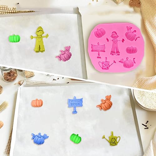 Miniatura 4 de Moldes de silicona con forma de espantapájaros de calabaza para Halloween, herramientas de decoración de pasteles, bricolaje, chocolate, dulces,