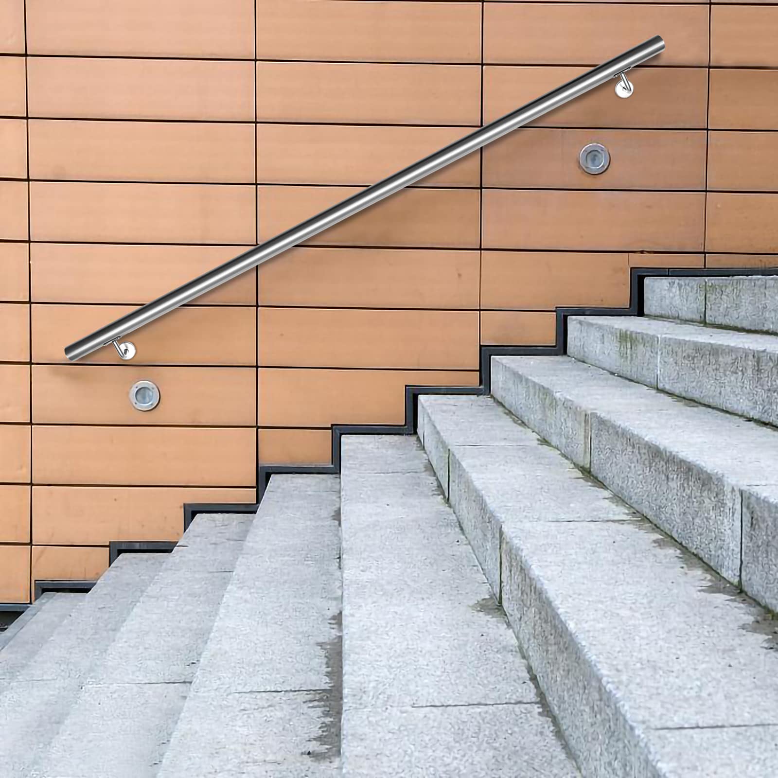 Corrimano In Acciaio Inox Per Parete - Lunghezza 150 Cm, &Oslash; 42 Mm, Per Interni Ed Esterni, Con Supporti