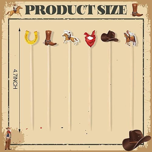 Miniatura 2 de Palillos de cóctel de vaquero para aperitivos, brochetas de cóctel de bambú del salvaje oeste, palillos de comida para bebidas, palitos de postre,