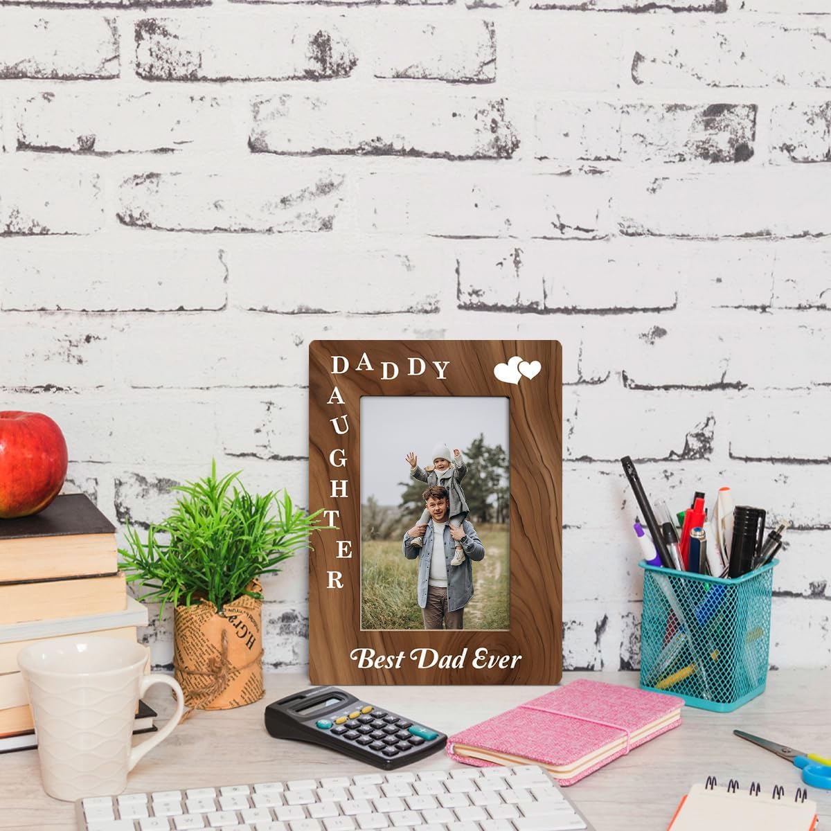 Dad Gifts from Daughter, Daddy Daughter Photo Frame, Holds 4 x 6 Inch Photo, Farmhouse Wooden Picture Frame Gift, Birthday Gifts for Daddy, Father's Day Gift, Family Photo Frame for Wall Table Decor - Image 4
