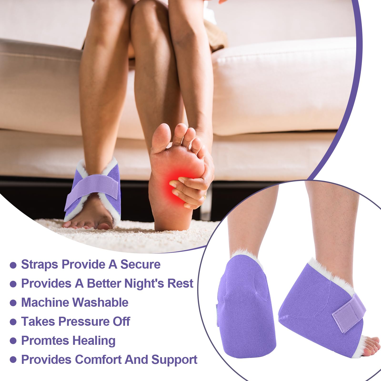 2 protectores de talón para úlceras por presión, almohadillas de talón de piel de oveja, almohadillas suaves para pies, almohadillas ajustables con correa de seguridad para úlceras de tobillo y