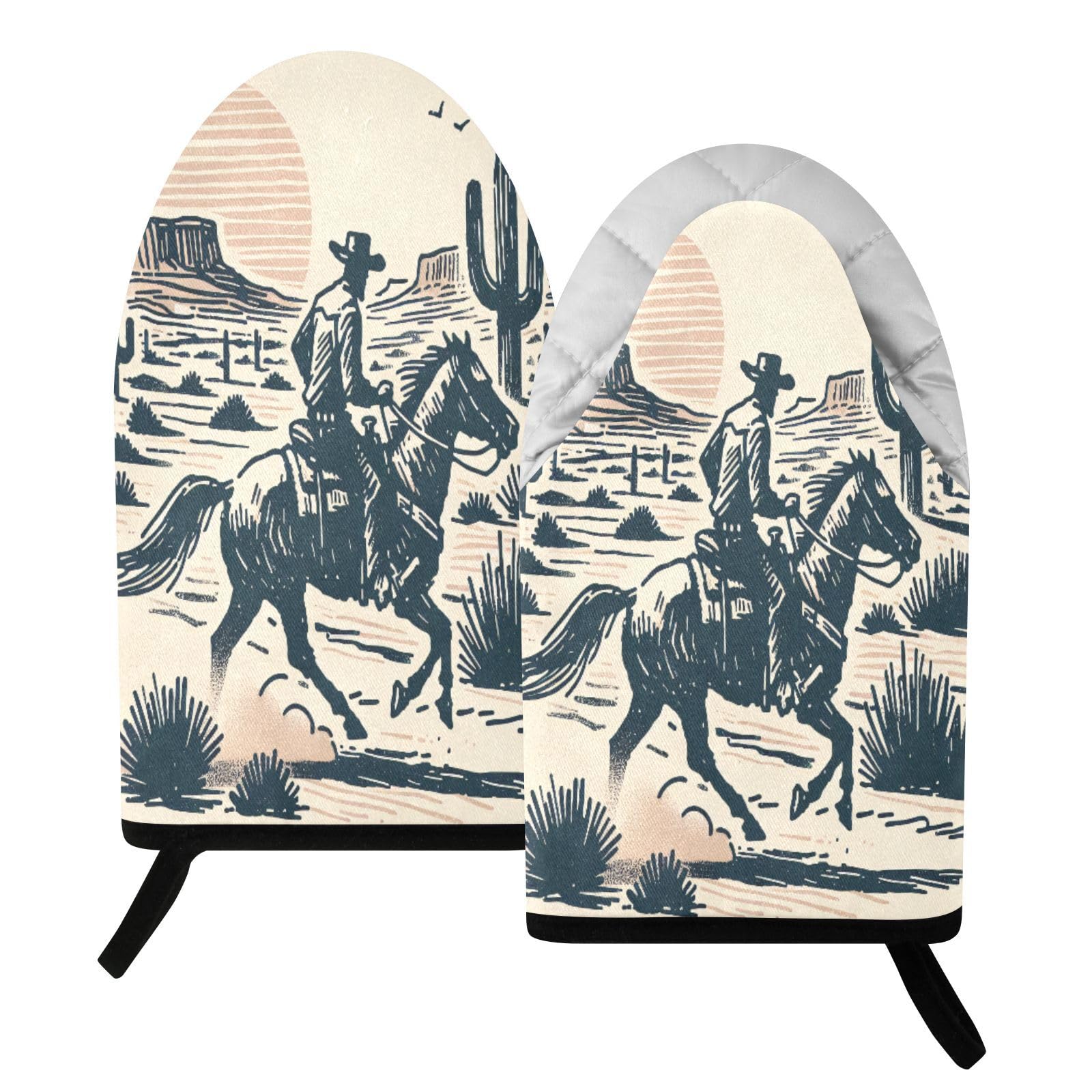 BURSTDDY Desert Cowboy Oven Mitt,Heat Resistant Kitchen Mitts for Cooking