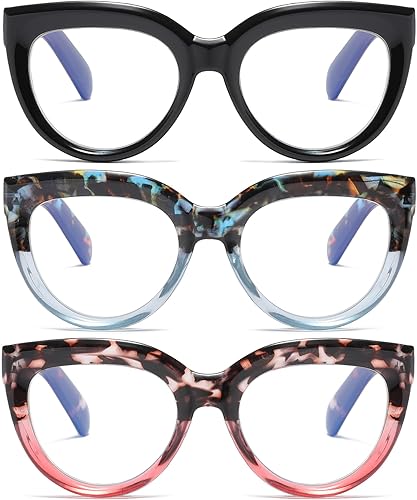 ZXYOO Gafas de lectura retro de gran tamaño para mujer, paquete de 3 lectores estilo Oprah con bisagra de resorte, bloqueo de luz azul para mujer