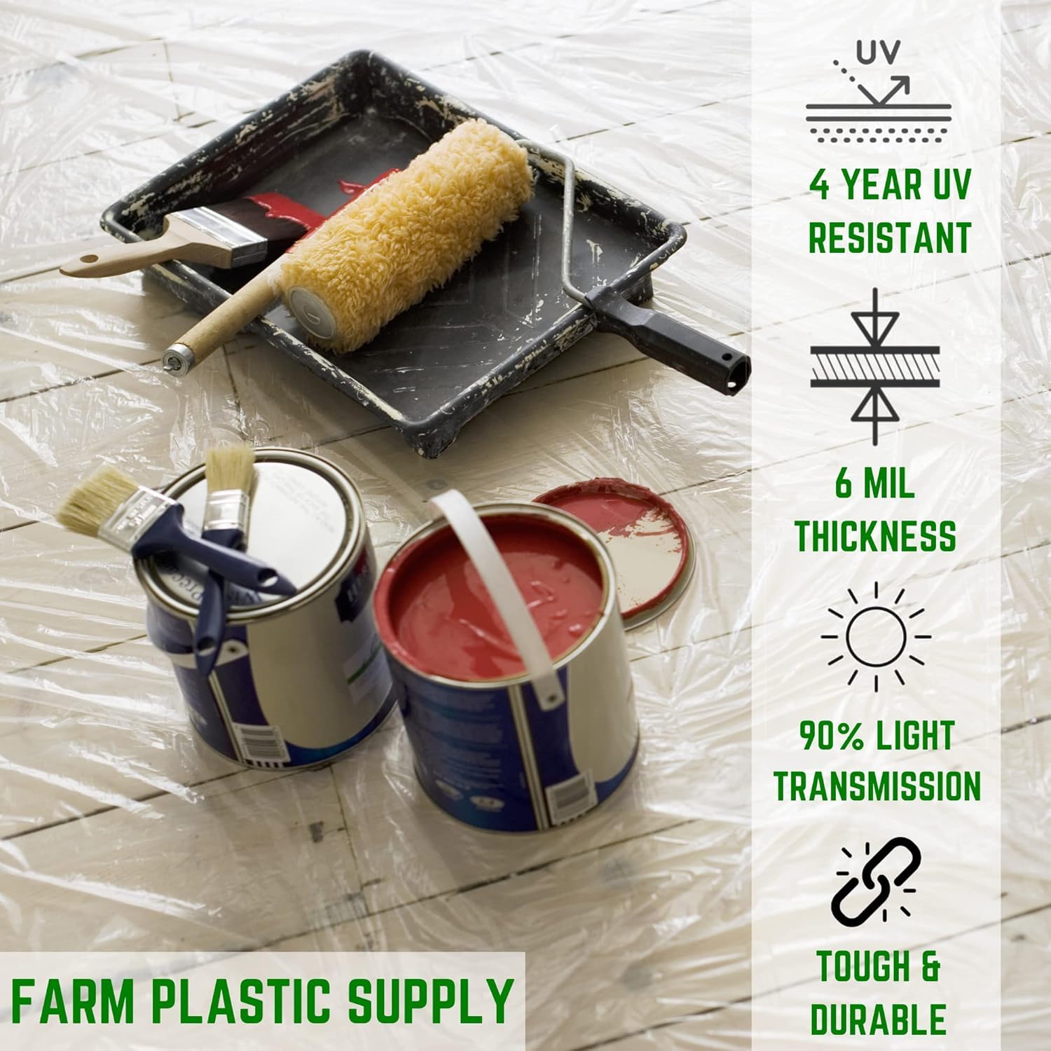Farm Plastic Supply Ultra-Clear Plastic Sheeting - 6 mil - Clear Plastic Sheeting, Indoor or Outdoor Use, Outdoor Patio Cover, Indoor Drop Cloth (12' x 25')