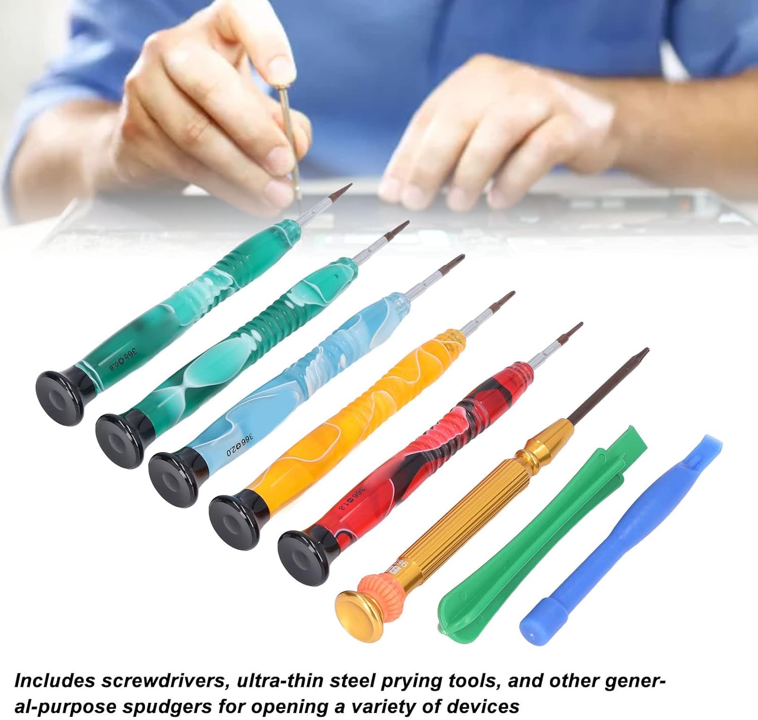 Electronics Opening Pry Tool Kit, Complete Screwdriver Set for Cell Phones Laptops Tablets Repair, with Folding Storage Box, Includes Suction Cup, Picks, Spudgers and More