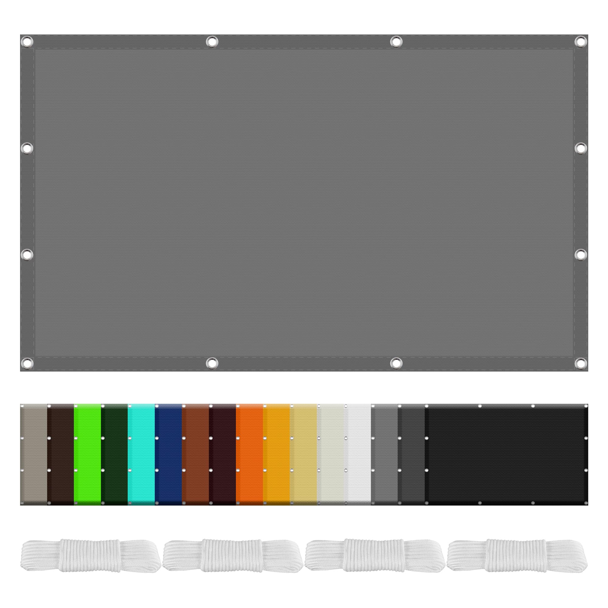 Voile d'ombrage 6x7 m imperméable gris clair avec cordons de fixation pour terrasse