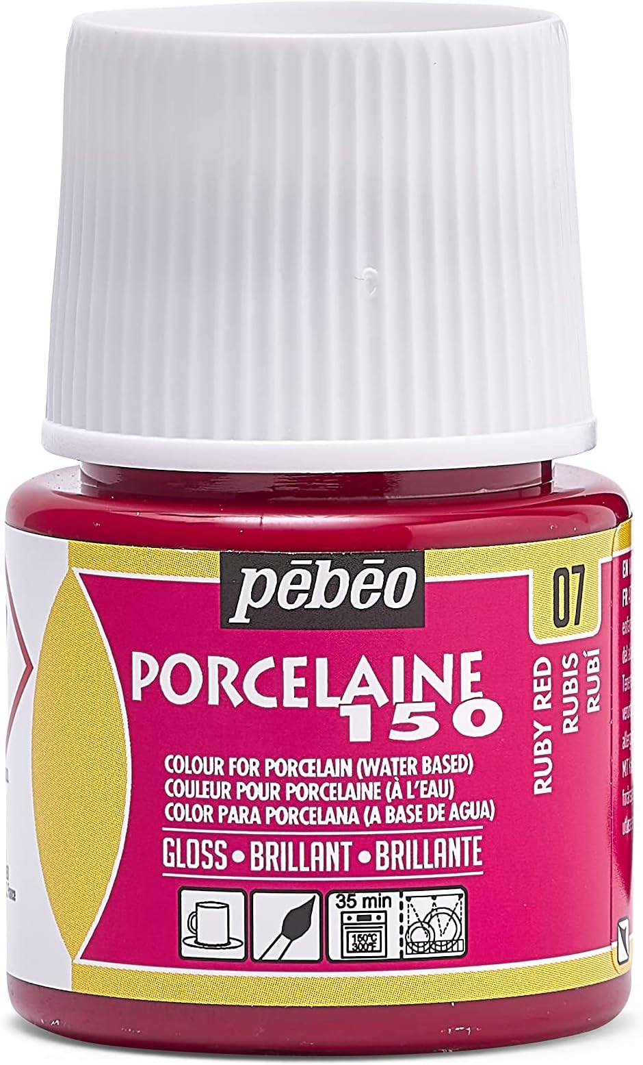 Porcelaine 150 Ceramic Paint - Water-Based High-Gloss Color Paints for Porcelain, Premium Art Supplies, Non-Toxic & Heat-Safe, 45 ml Bottle, Ruby Red (024-007)