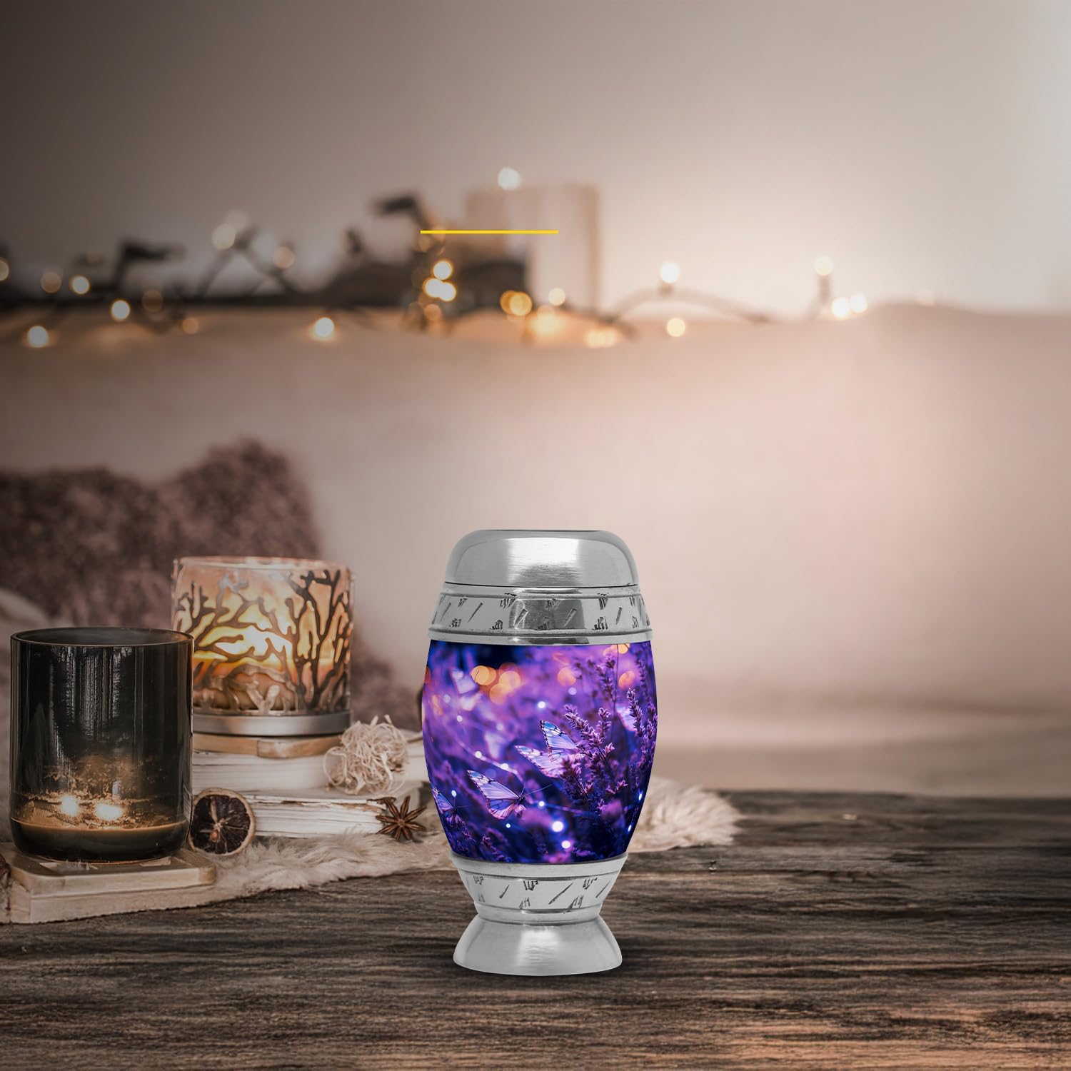 Purple Butterfly Aluminum Keepsake Urn for Human Ashes - 3 Inch, 4 Pcs