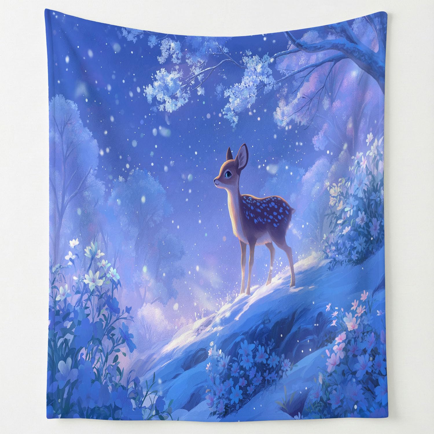 Genérico Lodowy niebieski miękki puszysty koc, flanelowy ciepły koc polarowy z nadrukiem, anime marzony jeleń gruby przytulny lekki koc na łóżko sofa krzesło 220 x 270 cm