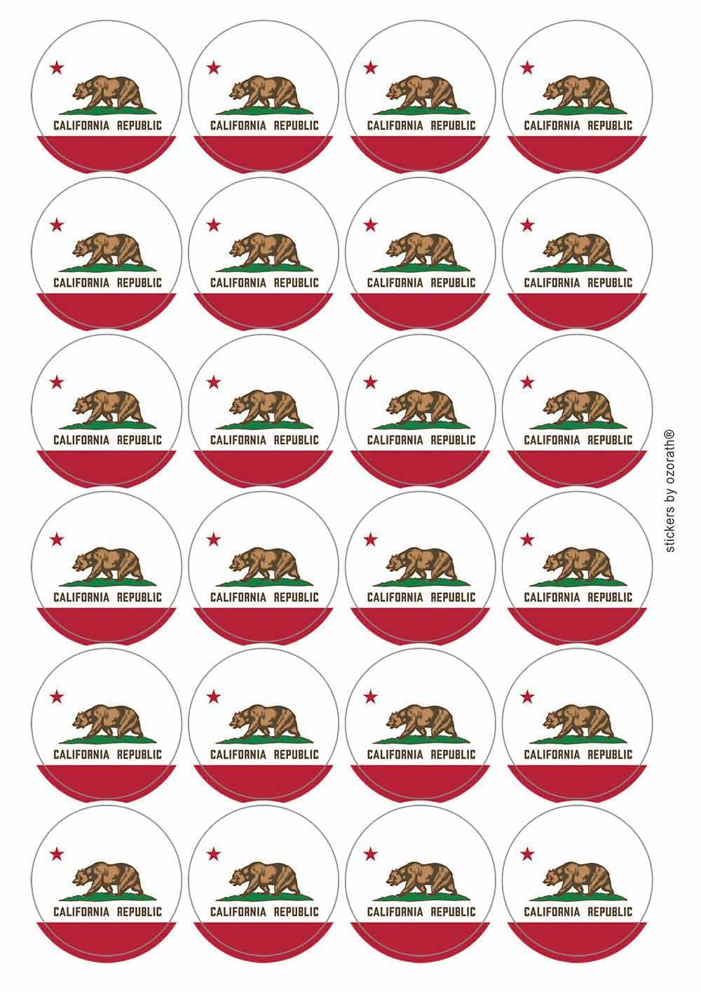 Ozorath Multicolor California State Flag Circular Matt Paper Stickers A4 Sheet Of 24 (Each Sticker Is 45Mm Diameter)