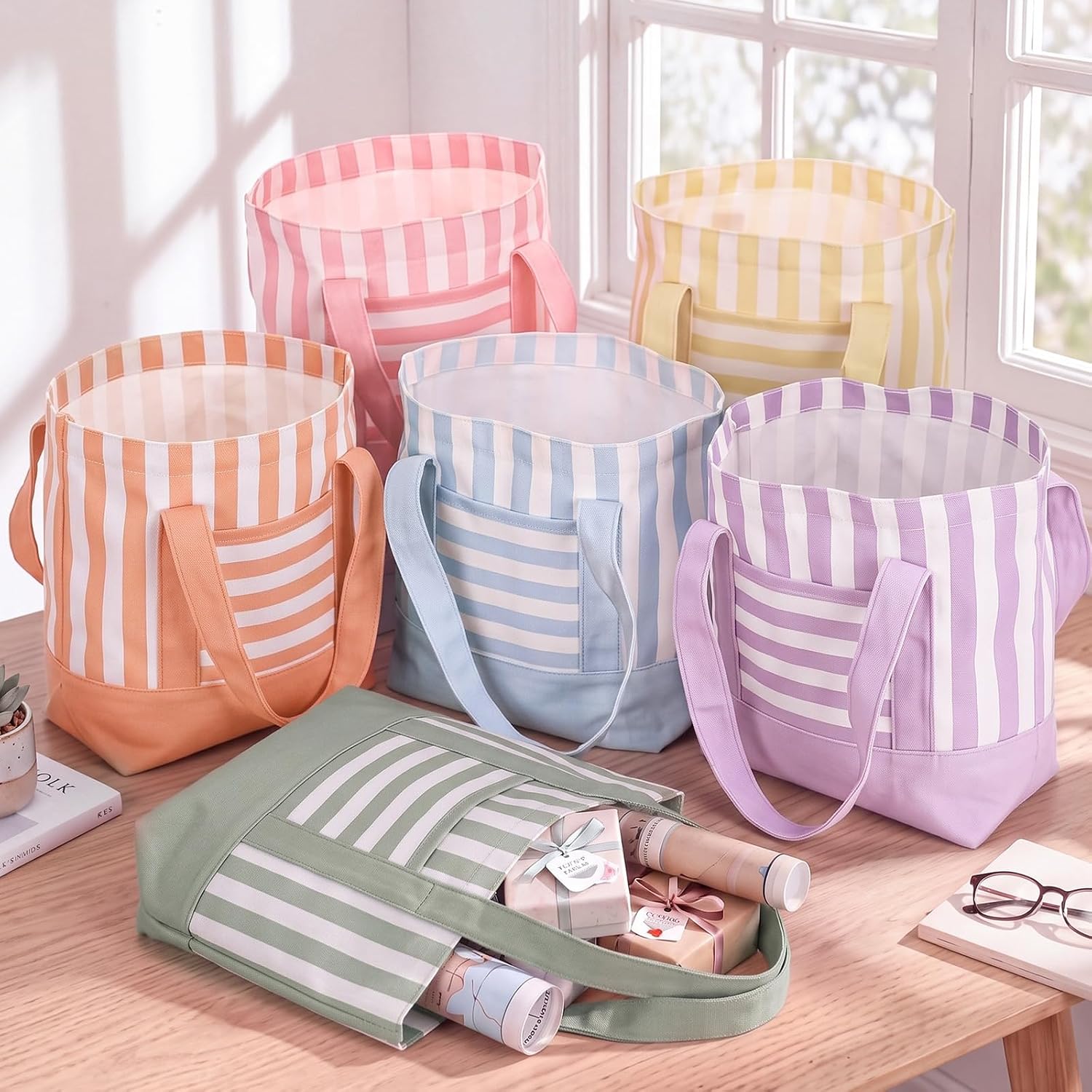 Paterr Mini Canvas Tote Bags with Pocket, 13 x 10 x 4.7''