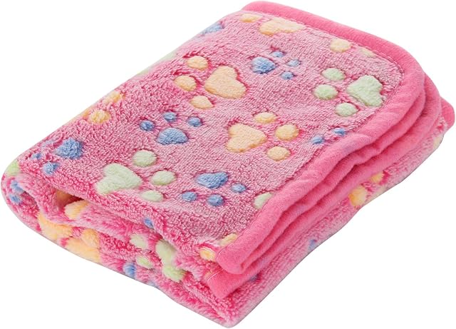 Shoze Pet Dog Blanket Fluffy Fleece Fabric Soft and Cute Claw Print Blanke Washable Pet Dog Cat Beds Mat Pink M 76x52cm