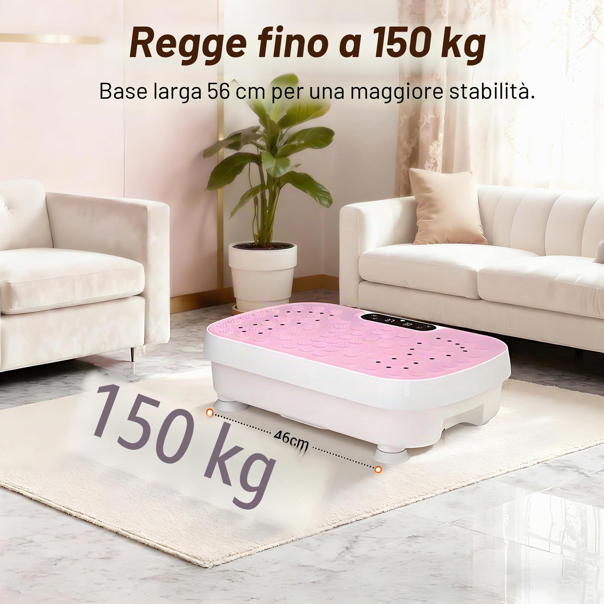 Piastra vibrante per la casa – Piastra vibrante con 3 modalità di allenamento, portata 150 kg, silenziosa fitness, vibrazione, piastra diminuzione, allenamento completo con 2 fasce di resistenza