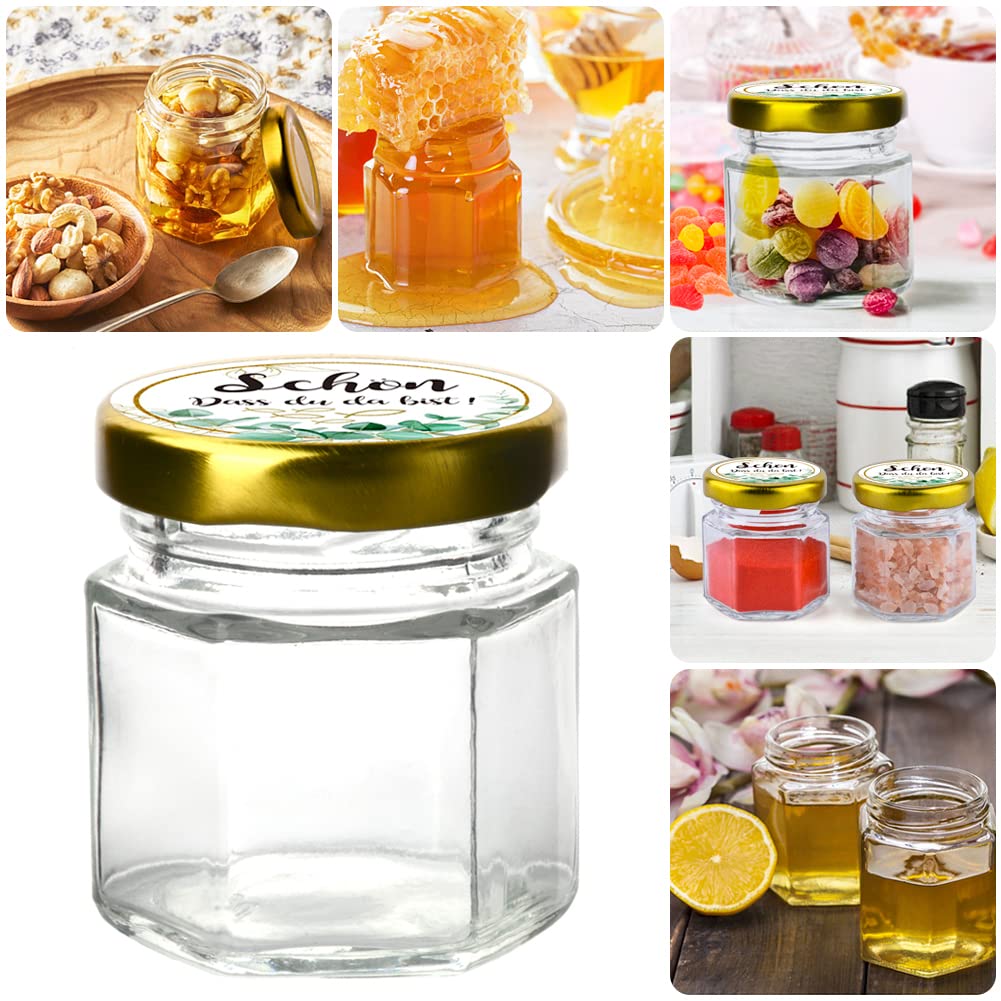 30 Pack 45ml Petits Pots, Mini Pots de Miel,Petites Boites avec Cuillères et Petites Abeilles,Verrine avec Couvercle,Confitures Pot pour Baptême, Cadeau Invites Mariage et Fêtes