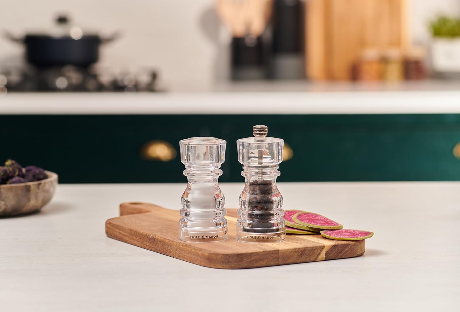 Cole & Mason London Acrylic Shaker Gift Set - Refillable Salt & Pepper Grinder with Adjustable Grinding Mechanism - Acrylic, 5" Salt & Pepper Gift Set