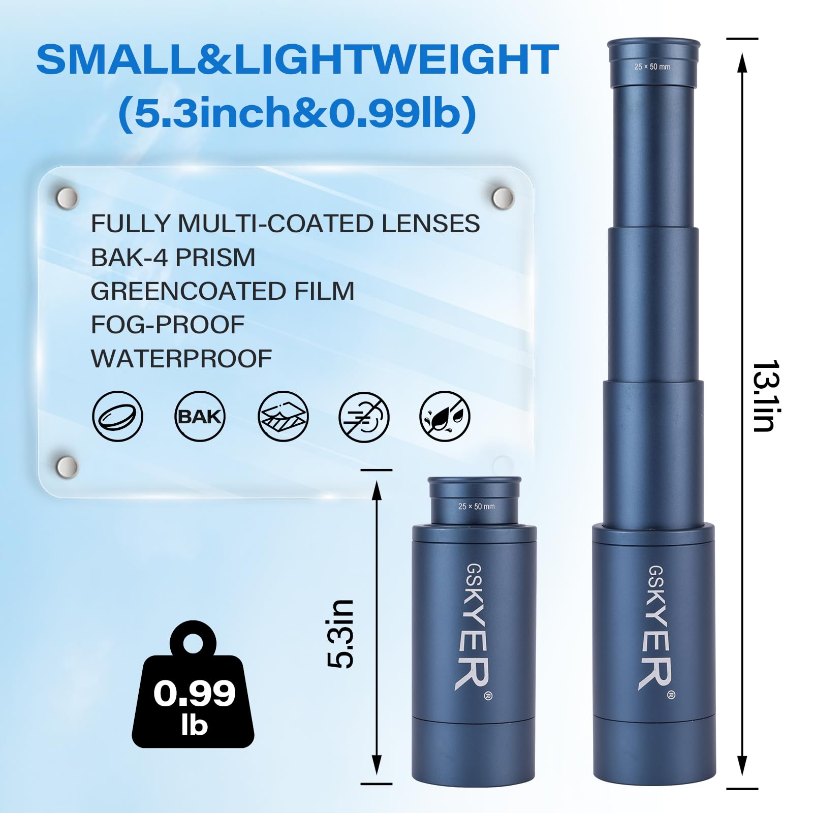 Télescope monoculaire 25 x 50 pour adultes haute puissance : zoom HD compact pour homme, cadeaux cool gadgets avec prisme BAK4 et lentille FMC, jumelles pirates pour enfants, chasse et camping