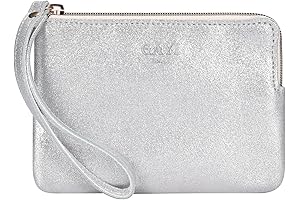 Genuine Leather Small Silver Wristlet Purse for Women