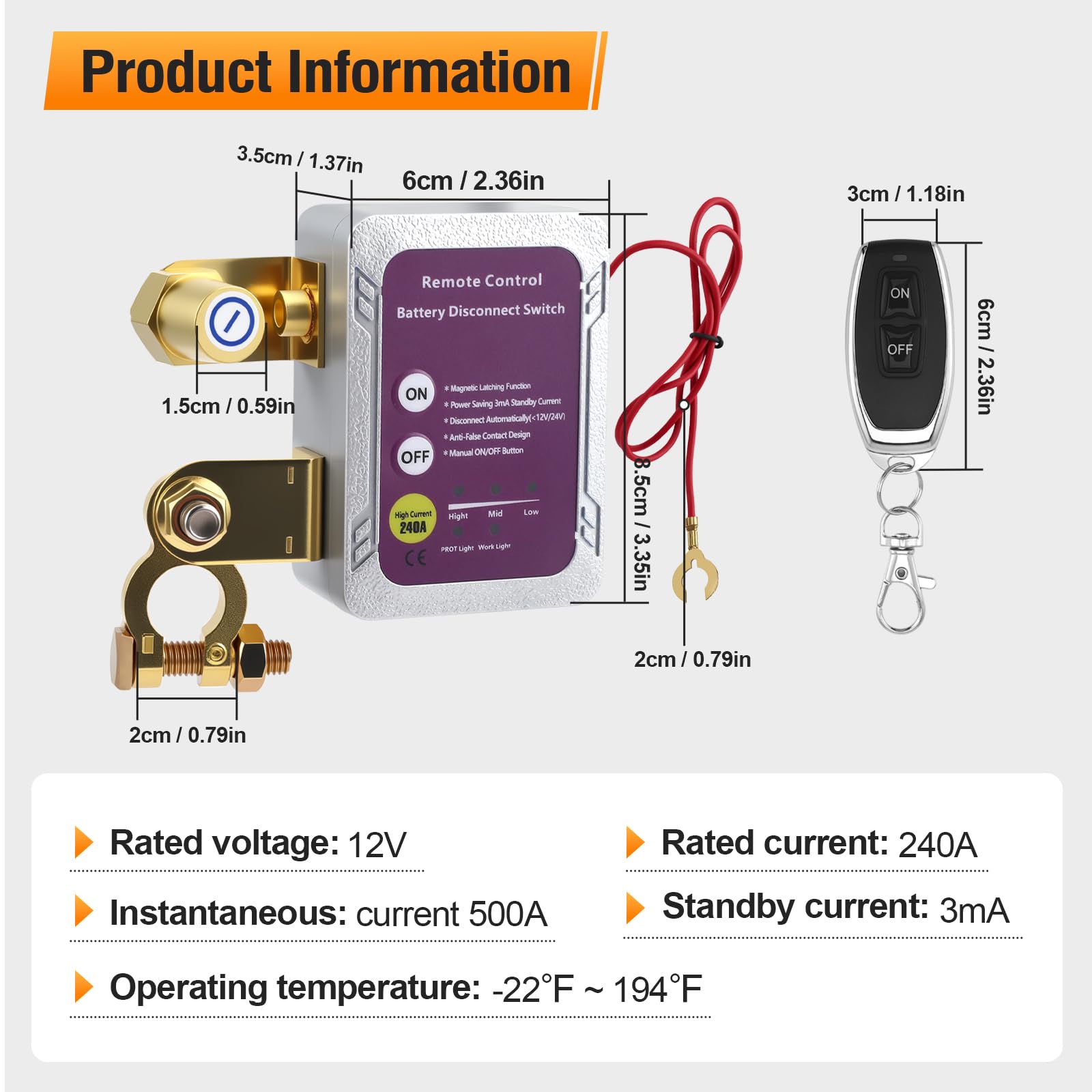 Stacca Batteria BOSYTRO Con Telecomando 12V 240A – Adatto A Auto, RV, Camion, Barca E ATV