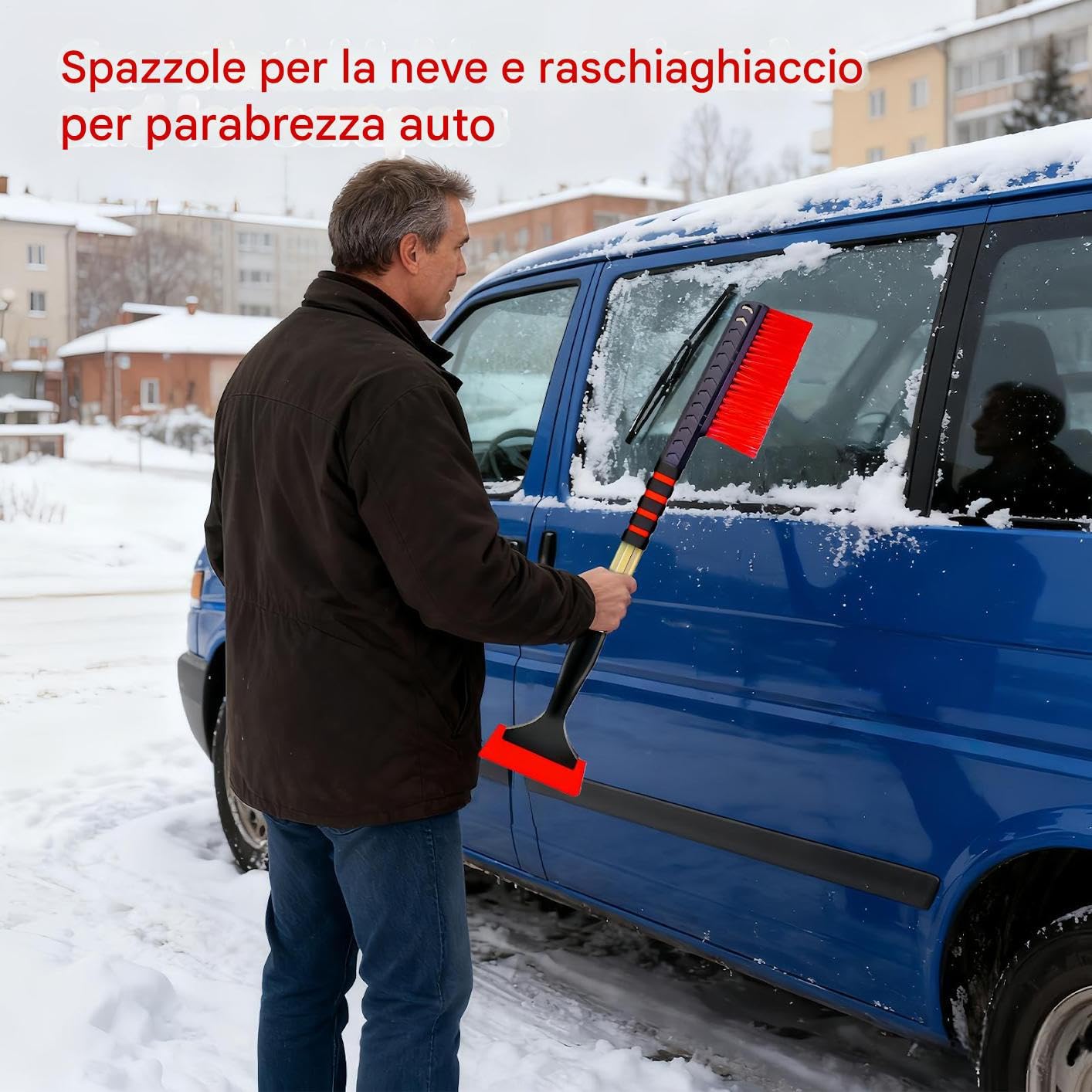 Spazzola per Neve Impugnatura Ergonomica in Schiuma A Doppia Testa | Raschiatori Per Ghiaccio Telescopici Per Parabrezza Auto Per Parabrezza SUV Camion Sedan RV Clima Freddo Pulizia Detailing