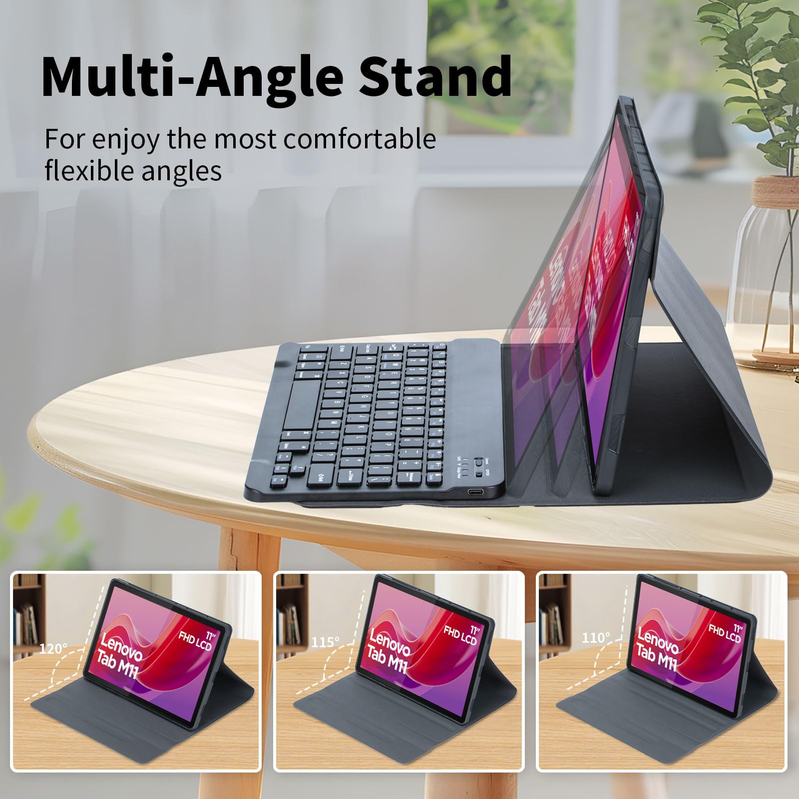 Keyboard Case for Lenovo Tab M11 11-calowy model 2024 (TB330FU/TB330XU) z myszką, odłączaną bezprzewodową klawiaturą Bluetooth, ultracienkie etui,Black