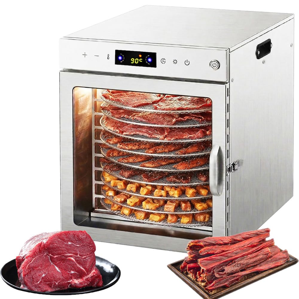 Deshidratador de alimentos giratorio 360°(10 bandejas extragrandes) Control de temperatura de 86℉ a 190℉ Ventilador doble de 800W Deshidratador para carne seca,frutas,hierbas,verduras