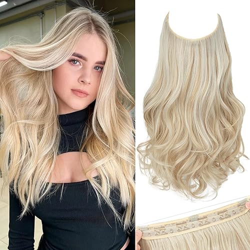 Miniatura 28 de SARLA - Extensiones de cabello con hilo invisible, con 3 clips, postizo sintético largo, ondulado, rizado, diadema ajustable transparente