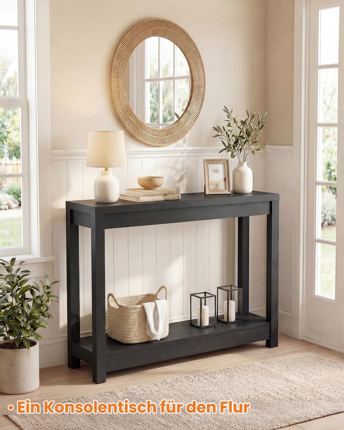 iSunirm Konsolentisch 80 cm Breit, Schmaler Flurtisch, Beistelltisch Console Table, Stabiler Eingangstisch für Flur & Wohnzimmer, Tisch hinter dem Sofa, Modernes Design Schwarz