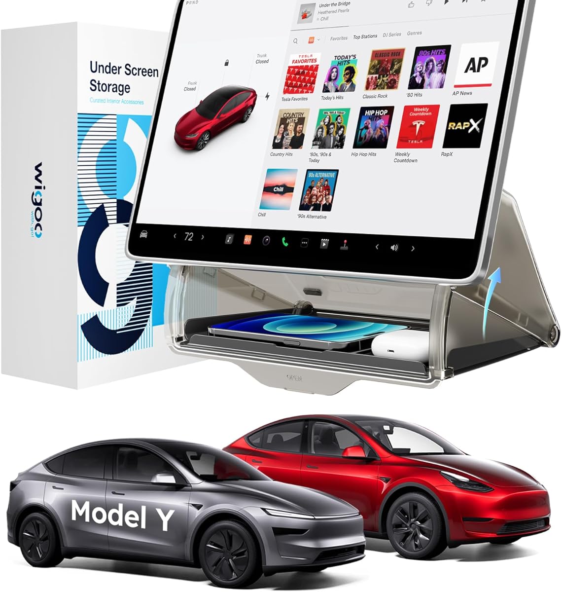 Wigoo Tesla Model Y Juniper Under Screen Storage Box [Hidden Design & Stable Installation] New Model Y Juniper Accessories, Center Console Organizer Tray for Model Y 2019~2026(Fit New Model Y)