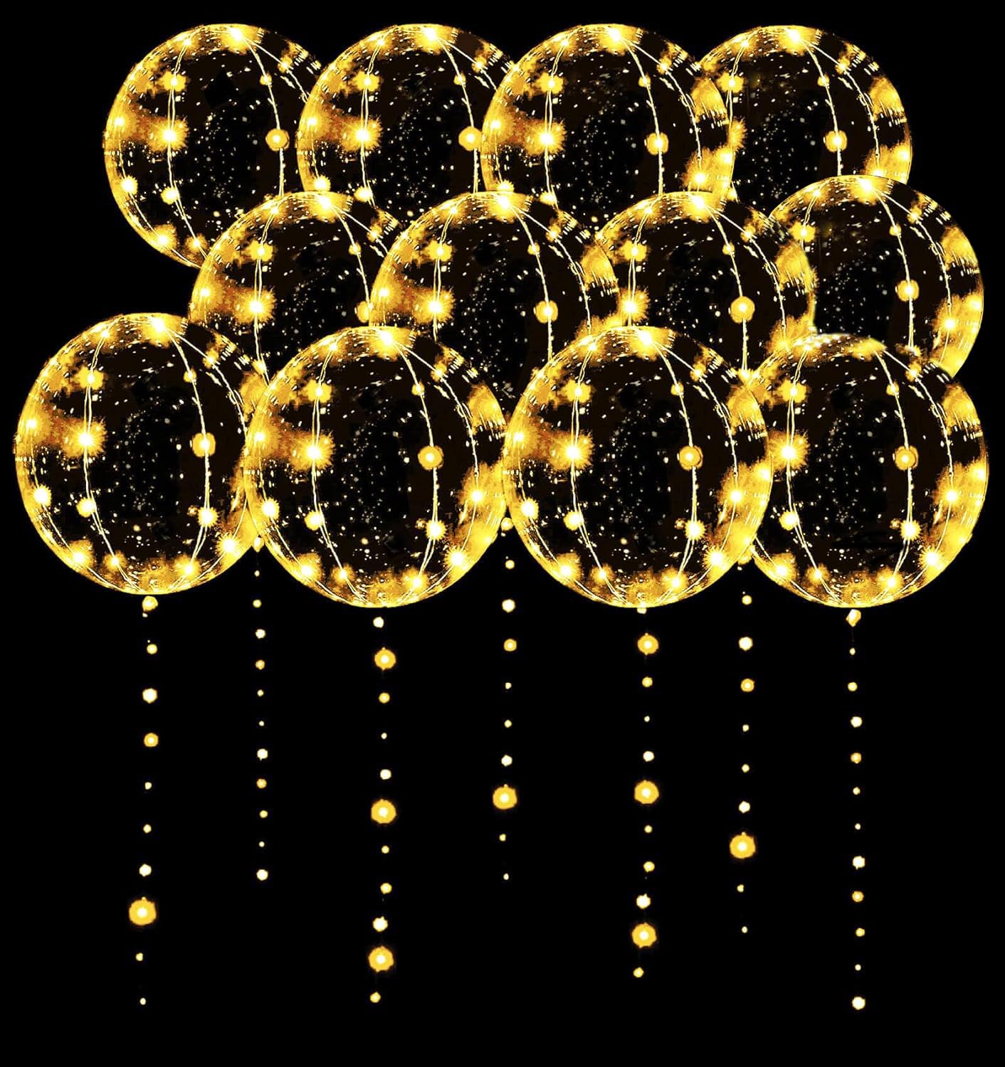 Piucrty Globos Led Transparentes 12Pcs Boda Happy Birthday Decoracion Comunion Bautizo Niña Niño Globos de Cumpleaños Feliz Fiesta Baloes Grandes Luminosos Helio Regalos Sorpresas Infantil