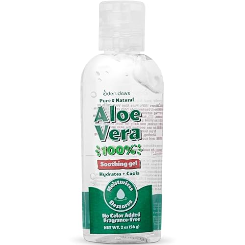 Eden Dews Gel de aloe vera 100 % puro y natural de tamaño de viaje, hidratante, cuidado de la piel y el cabello, alivio de quemaduras solares,