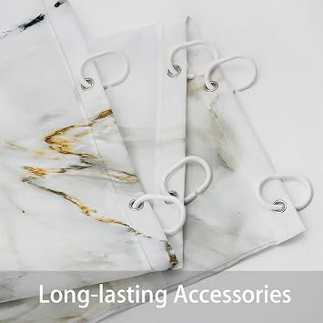 MitoVilla Marble Bathroom Sets with Shower Curtain and Rugs and Accessories, Abstract Grey Gold White, Modern, Gray Bathroom Decor Set