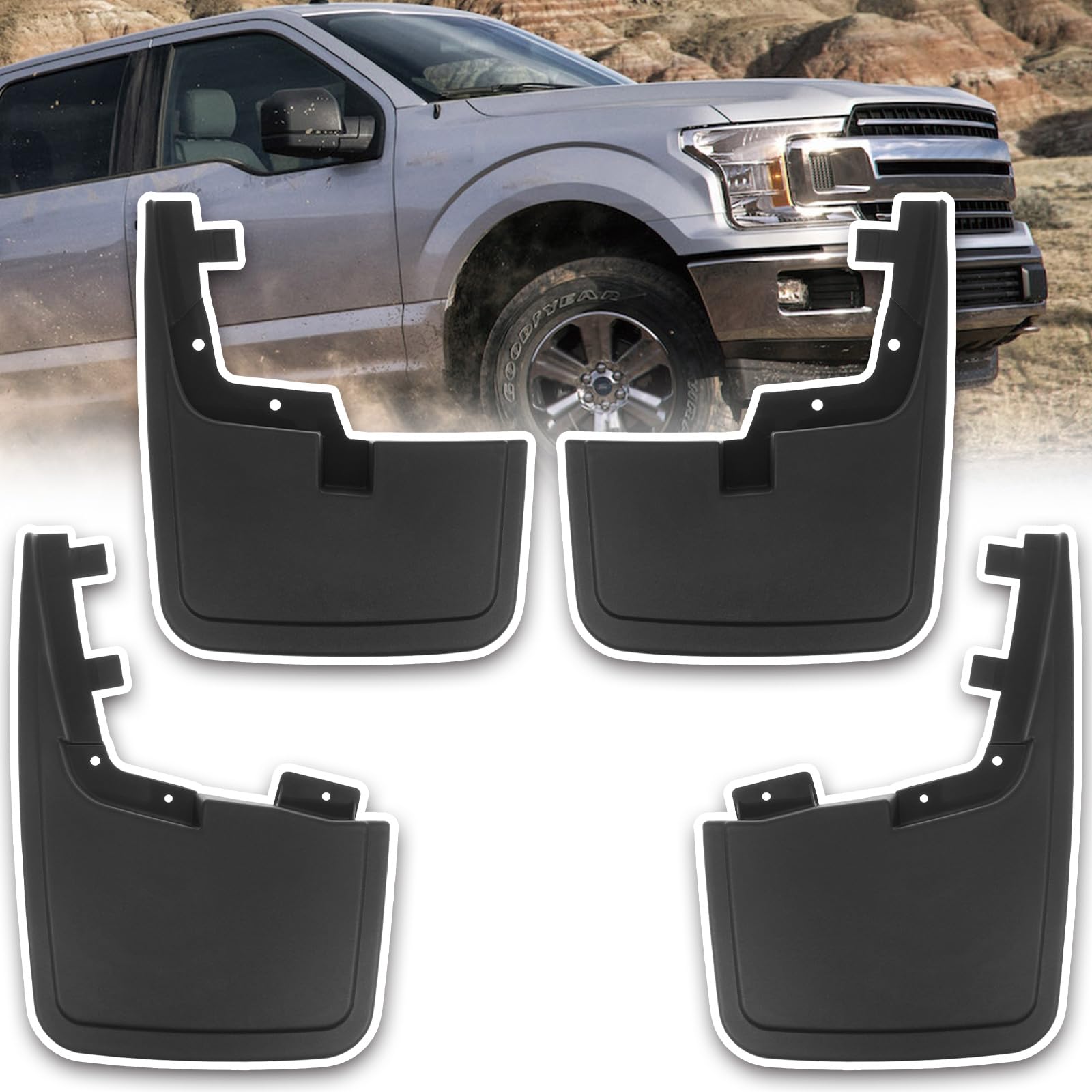 Mud Flaps Without Fender Flares Mud Guards Compatible with Ford F150 2015-2020 Pickup Splash Guards for Trucks Front & Rear Side 4pcs