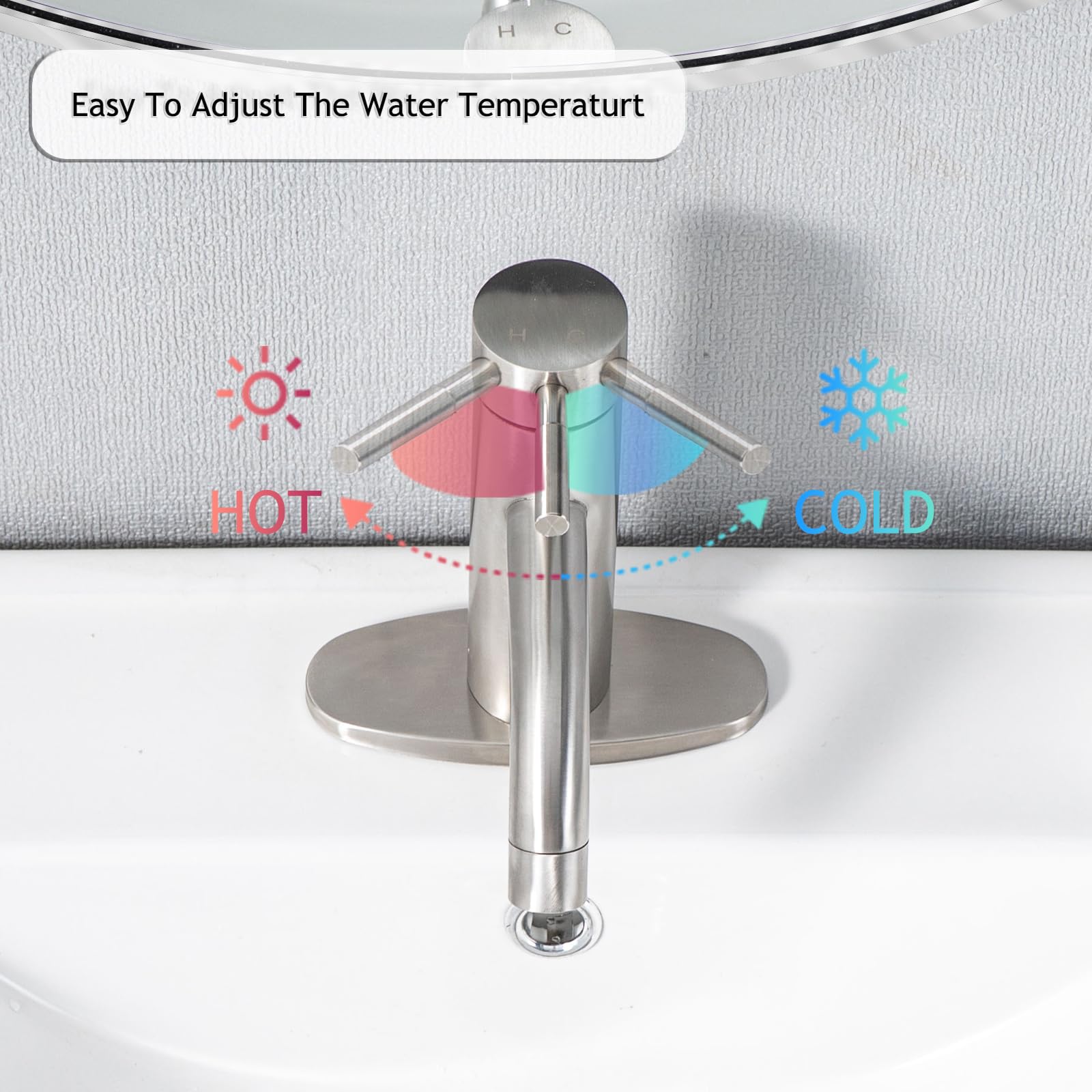 HOTIS - Grifo de baño de níquel cepillado, grifo de fregadero de un solo agujero con drenaje emergente, adecuado para instalación de 1 o 3 agujeros, para fregadero de baño, RV y tocador