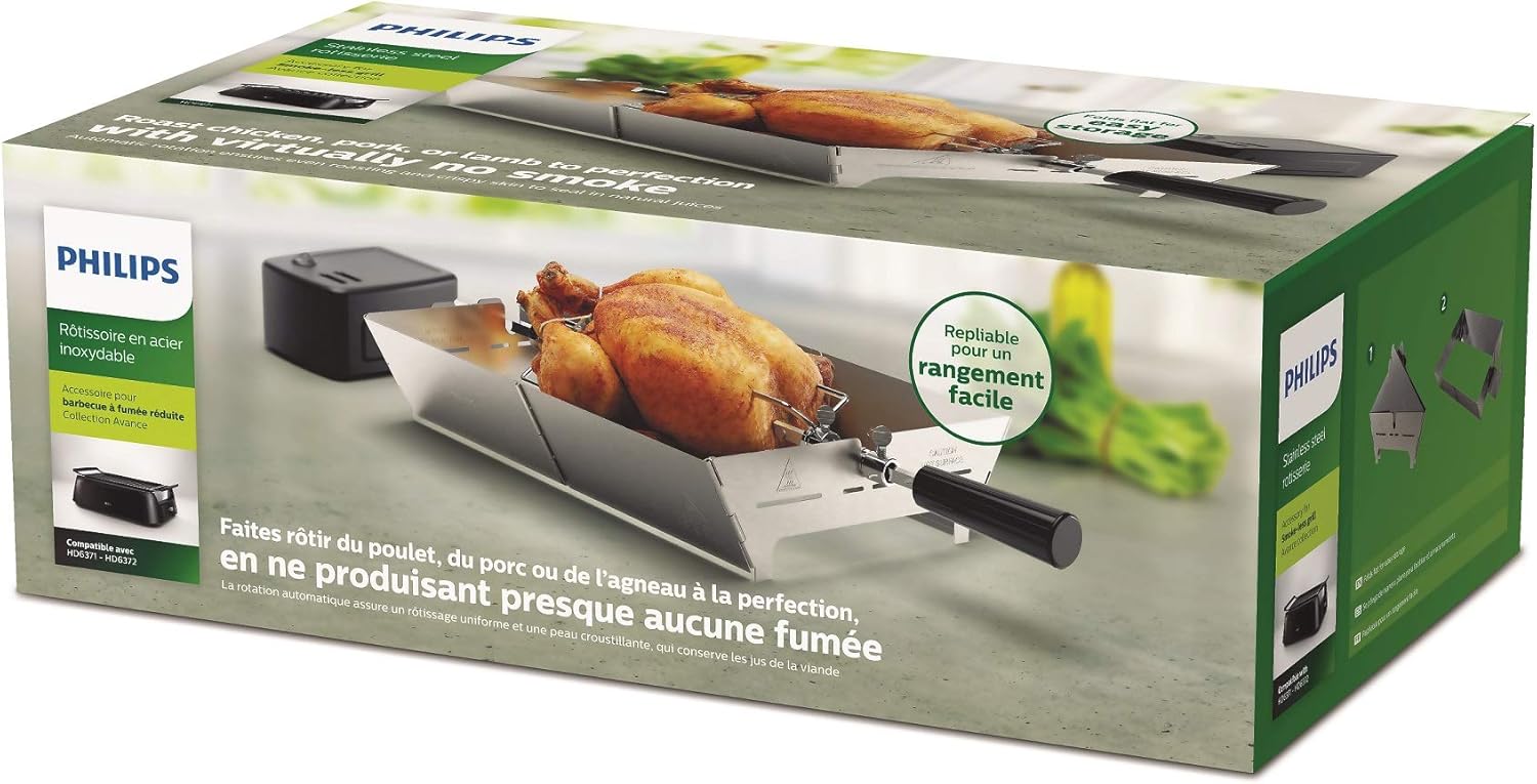 Philips Kitchen Appliances Philips HD6971/00 Smoke-Less Grill Rotisserie Attachment, Stainless Steel