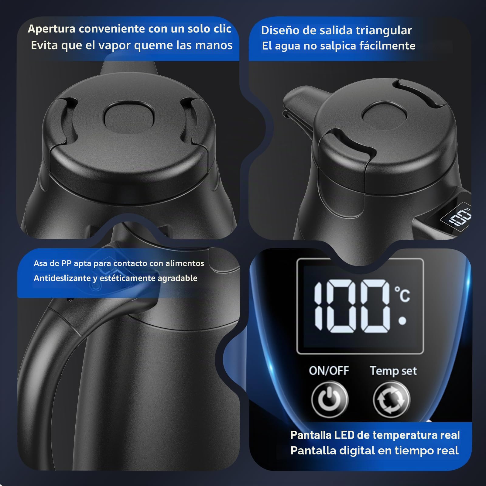 Hervidor de agua de viaje para coche, 12 V/24 V, 1,2 litros, de acero inoxidable, eléctrico, portátil, con encendedor de cigarrillos, hasta 100 ℃ con pantalla LCD para agua caliente, café, té, coche