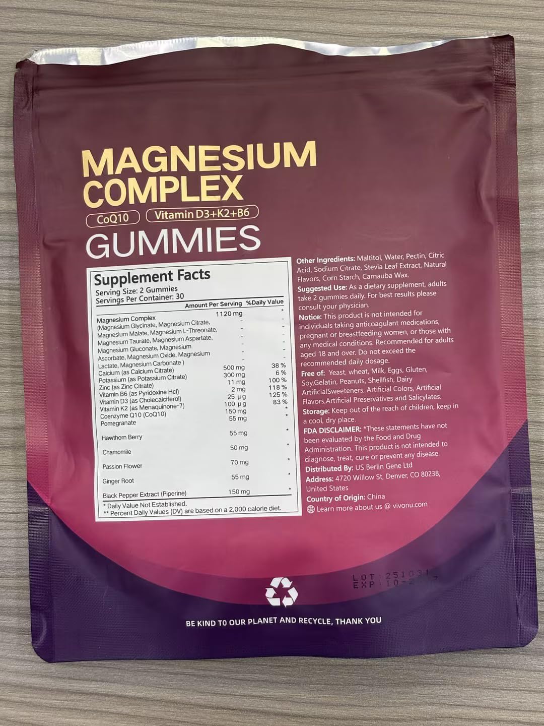 Magnesium Gummies, Magnesium Complex for Women and Men with Magnesiums Glycinate Citrate Malate, Vitamin D3, K2, CoQ10, Zinc, Potassium