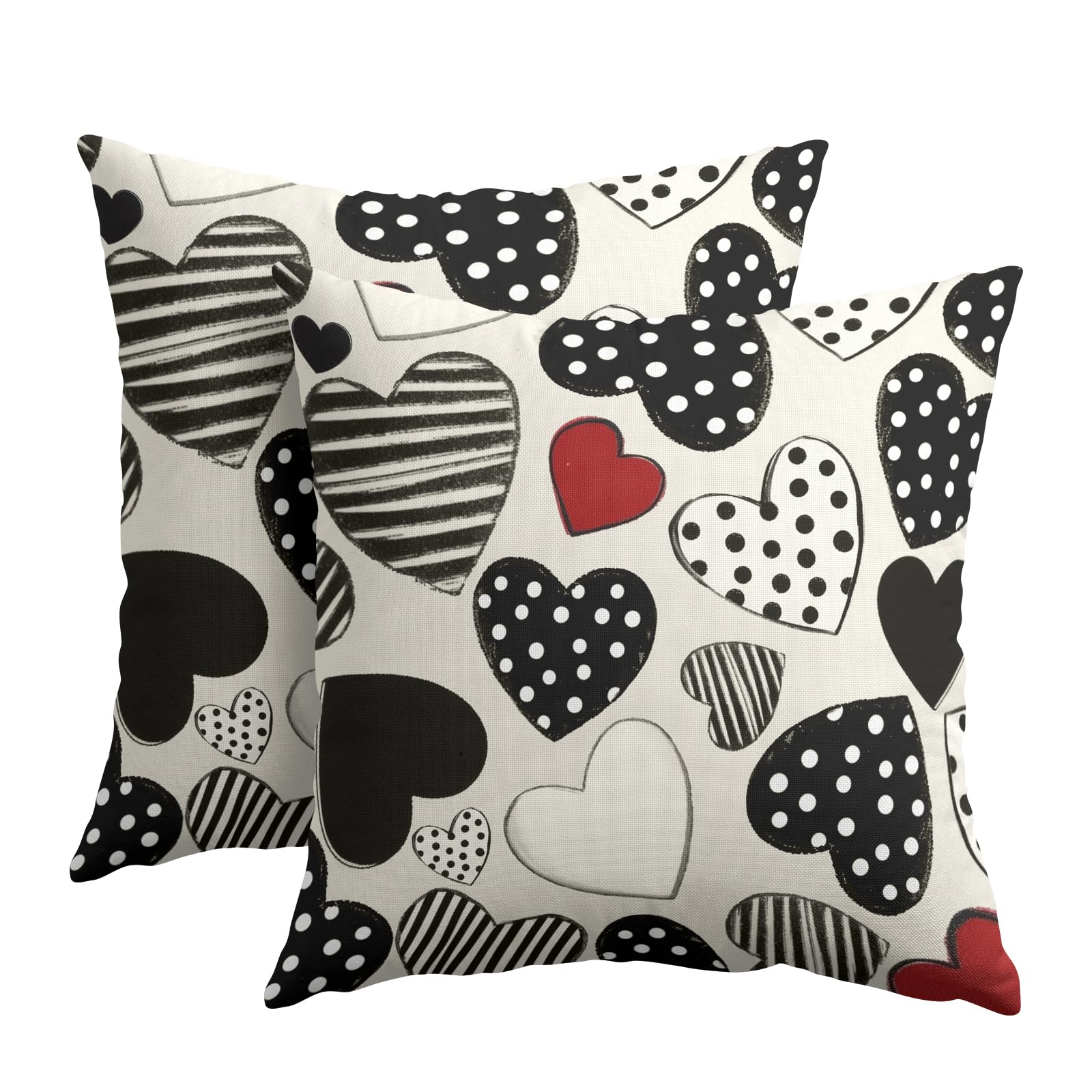 Kawani Valentines Day Pillow Covers 18x18 Inch Black and White Heart Outdoor Decorative Throw Pillow Covers Set of