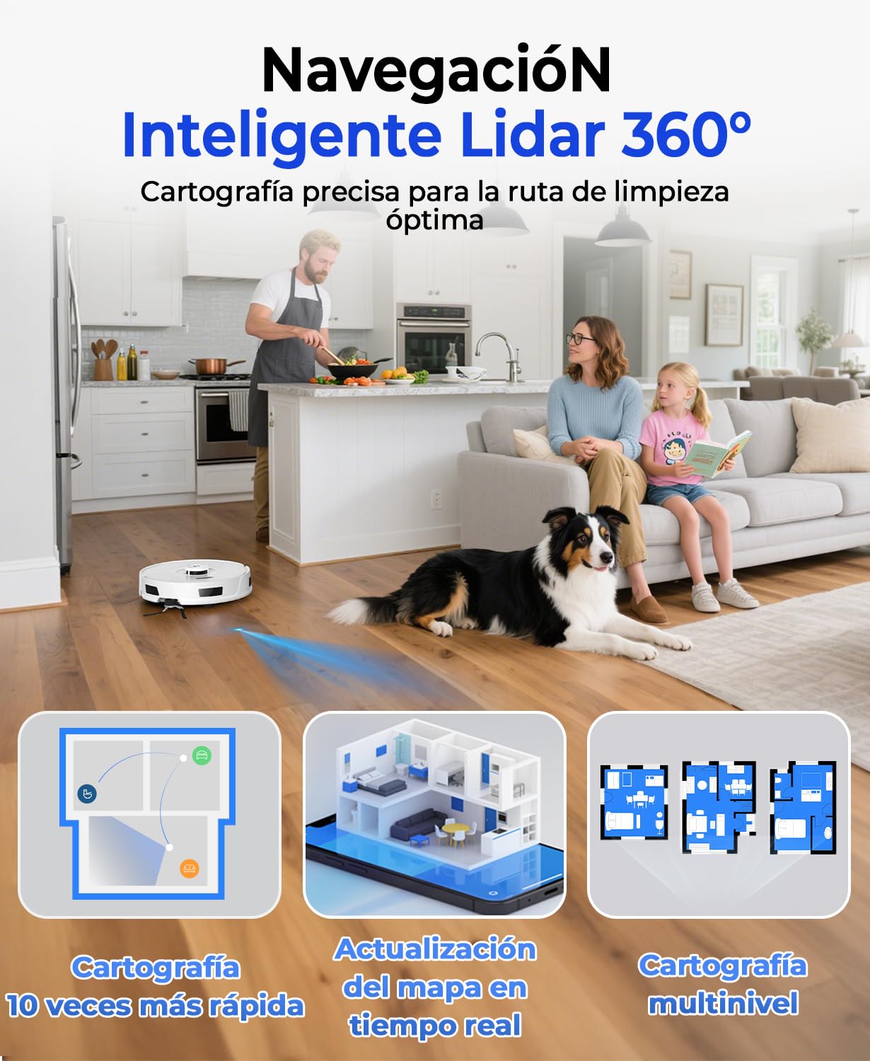 Redkey D8 Robot Aspirador y Fregasuelos, 25000Pa Aspirador Robot con Base, 4L Auto-Vaciado, Anti-Enredo de Cabello, Navegación LiDAR, Ideal para Alfombras y Pelos de Mascotas, Voz y aplicación
