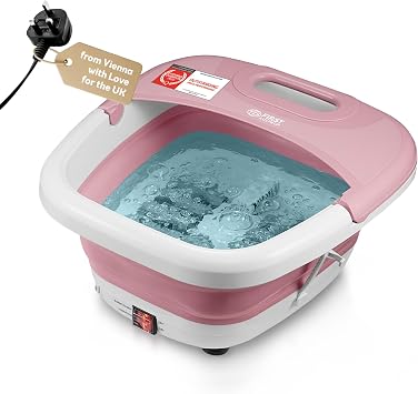 TZS First Austria - Foldable Foot spa Foot Massager 450W with 3 attachments & 8 Massage Rollers - Foot Bath with Vibration & air Bubble Massage, Infrared & Heating Function - Electric Pedicure tub