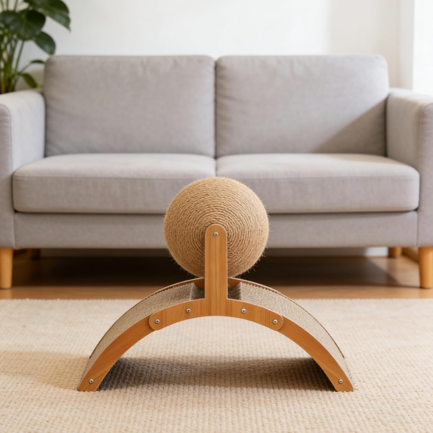 Cat Scratching Ball on Stand, Interactive Scratch Pad for Cats, Cat Scratching Post Design with Arch Bridge and Ball, Stylish Cat Scratching Board for Pets, Protects Furniture & Rugs (1)