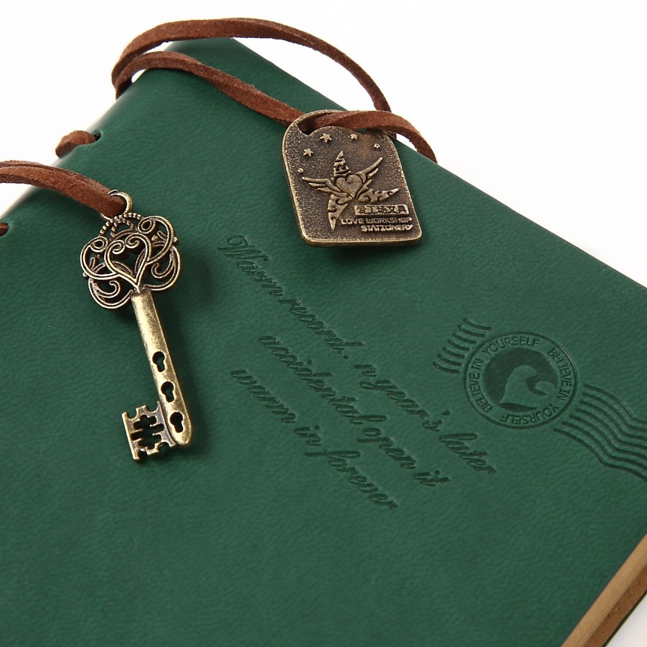 Kingdommax Vintage Key Leather Cover Loose Leaf Blank Notebook Journal Diary Gift (Dark Green) - Image 2